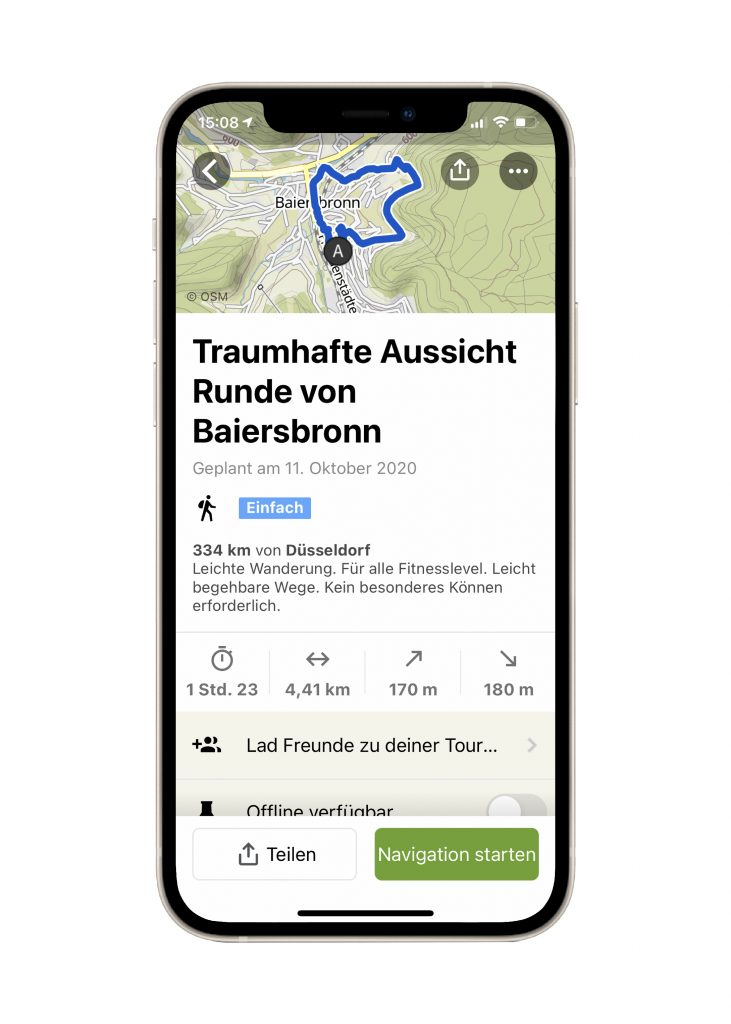 Komoot App zum Wandern