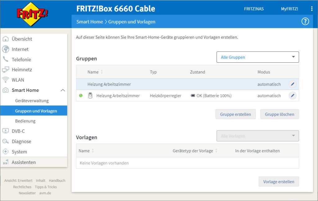 Screenshot von Fritzbox-Steuerung