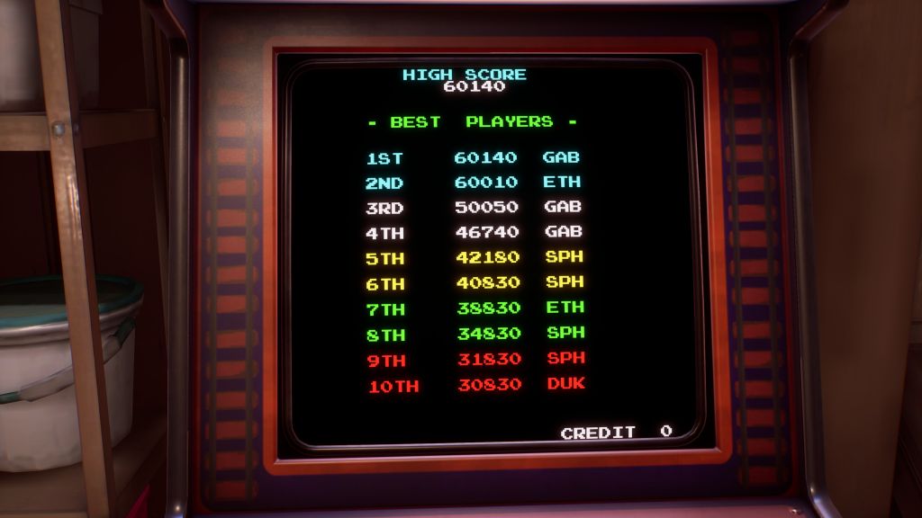 Bildschirm von einem roten Spieleautomat zeigt Highscore