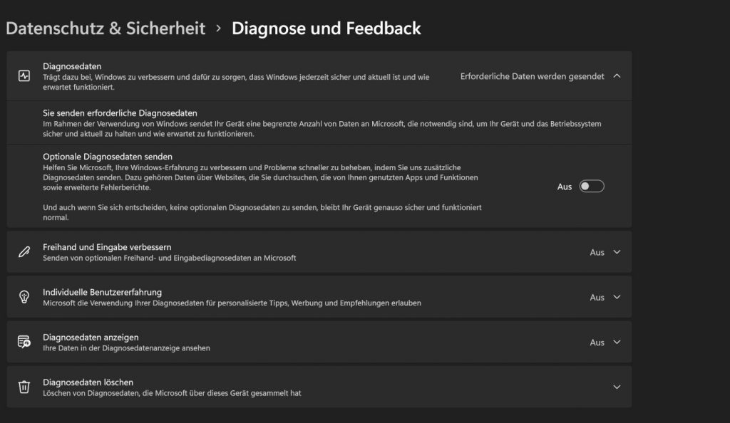 Screenshot Fenster Windows 11 Diagnose Einstellungen