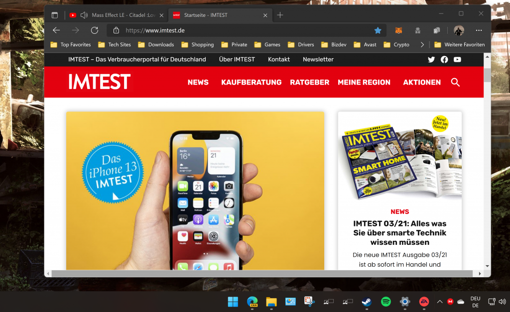 Screenshot Browser mit IMTEST Seite