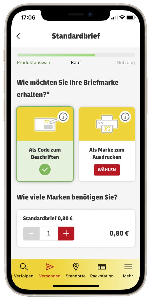 Das Bild zeigt die App der Deutschen Post auf einem Smartphone.