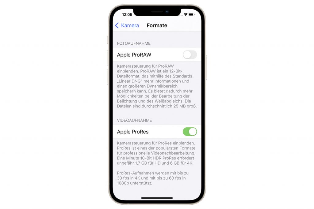 iOS 15.1 ProRes einschalten