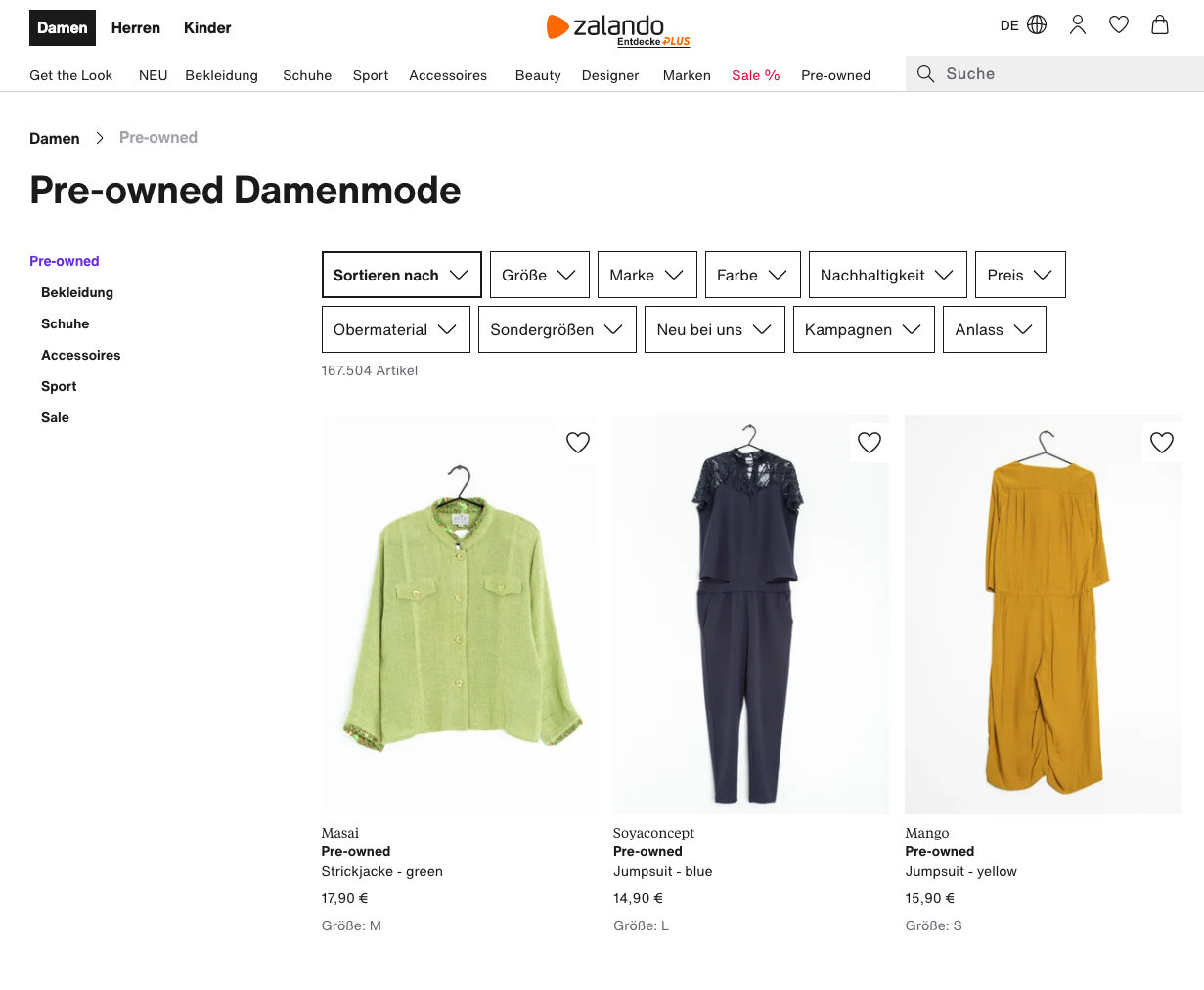 Screenshot Zalando Shop mit drei Produkten