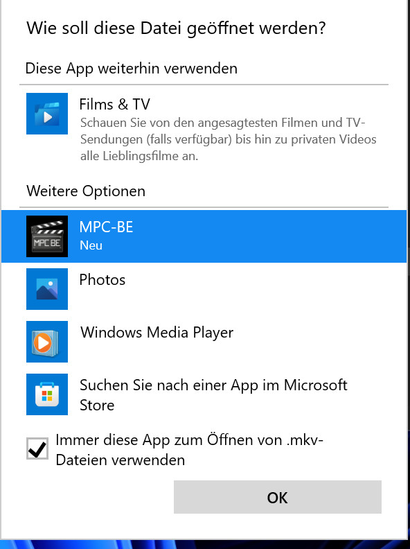 Screenshot weißes Fenster zum Programm auswählen