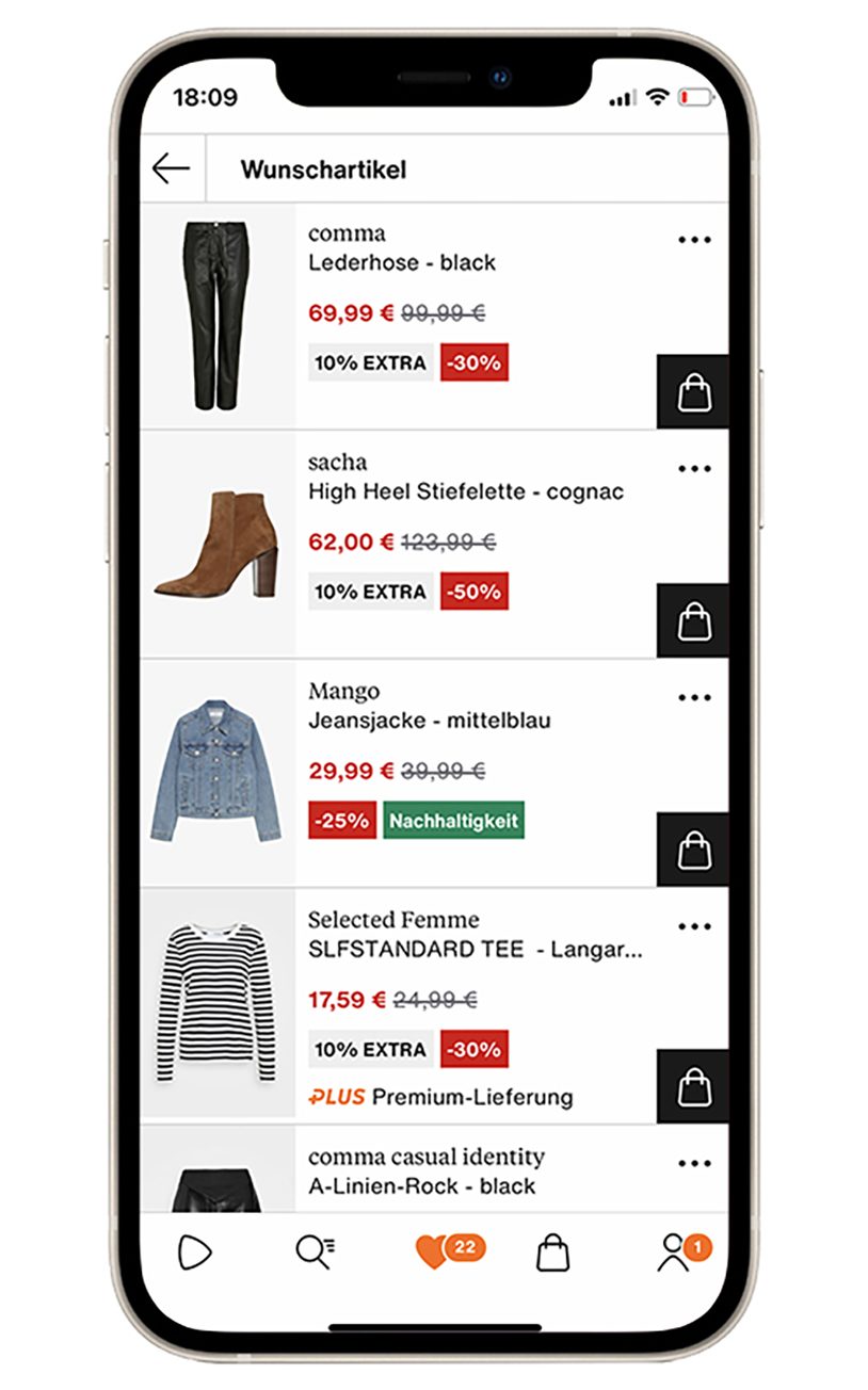 Handy mit Produktauswahl bei Zalando