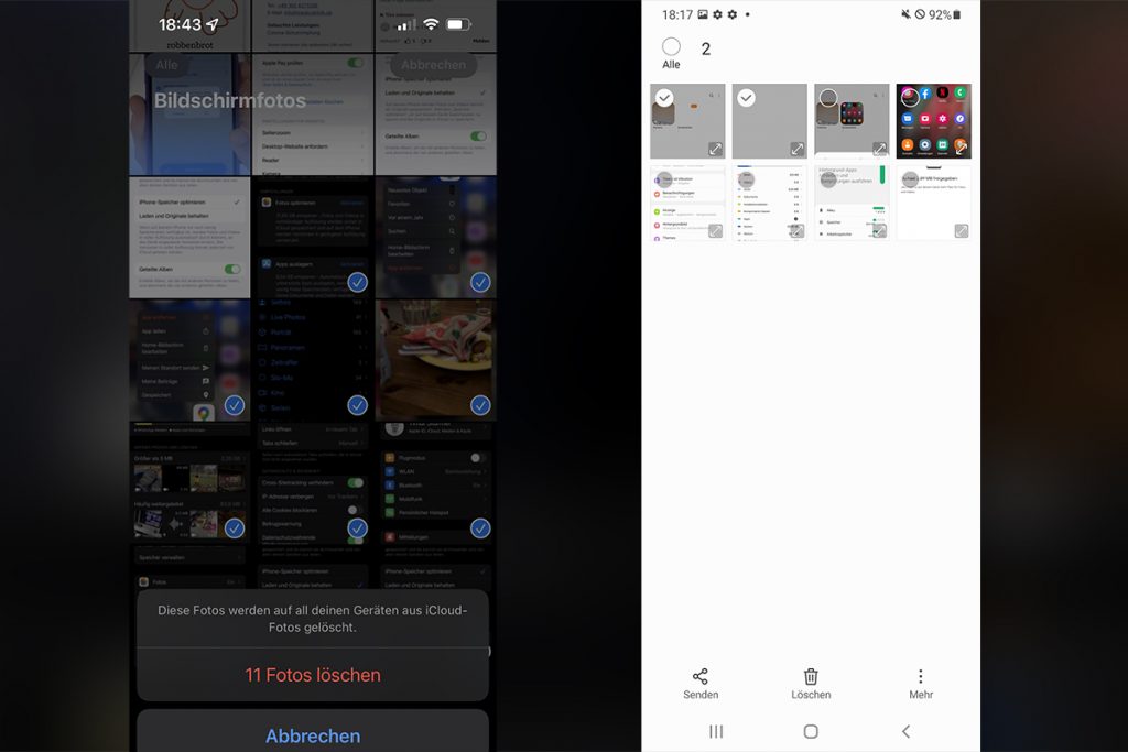 Fotos loeschen unter Android und iOS