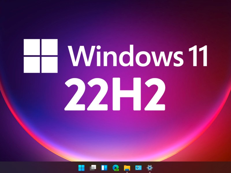 Bunter Windows 11 Bildschirm Hintergrund mit 22H2 drauf.