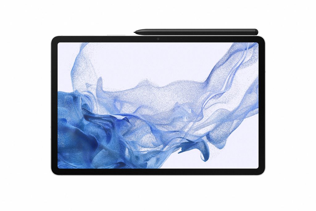 Tablet mit Stift: Das Samsung Galaxy Tab S8 lässt sich per Bildschirmstift (S-Pen) bedienen. Der Stift lässt sich per Magnetfunktion an das Tablet anheften.