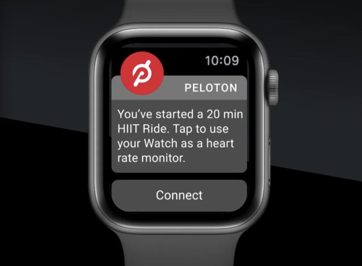 Eine Apple Watch zeigt Peloton Ergebnisse an