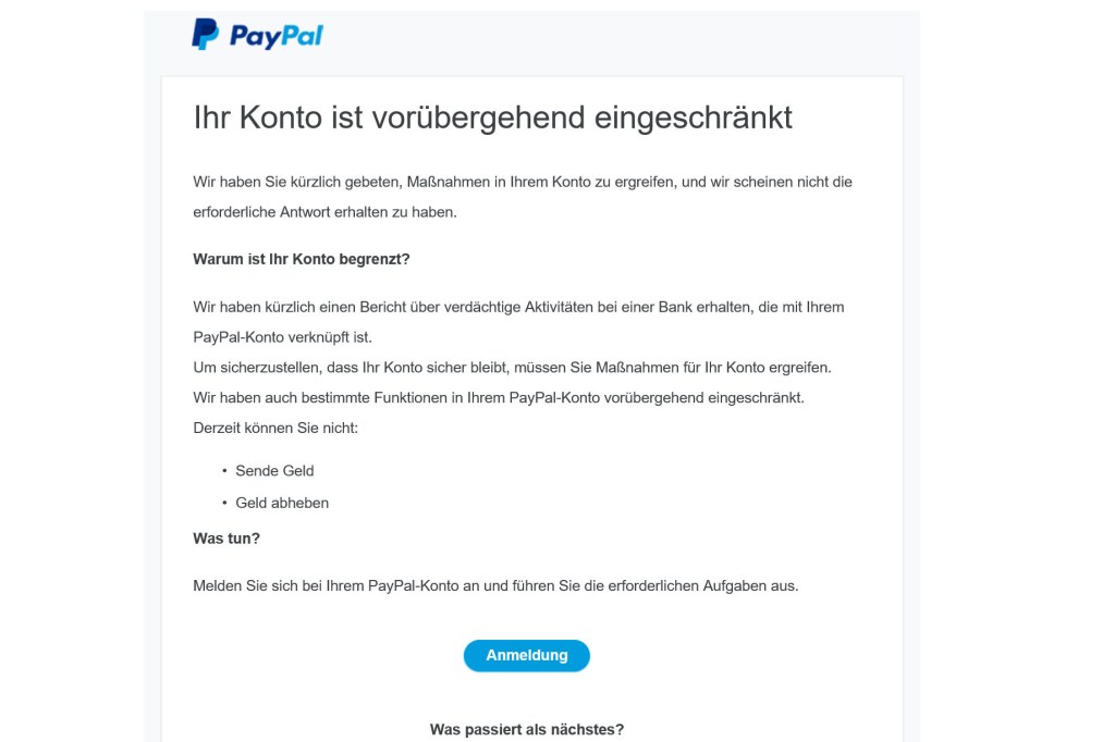 PayPal Phishing Mail