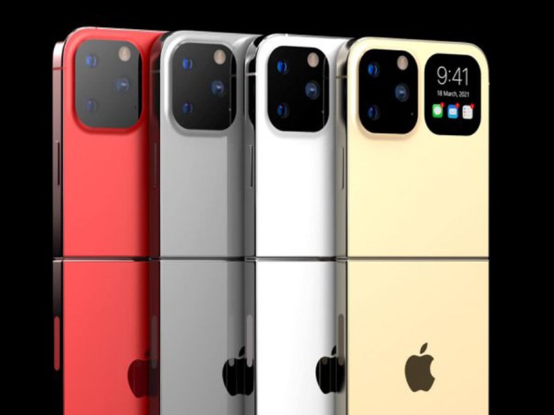 Eine Montage von vier iPhones mit Außendisplay.