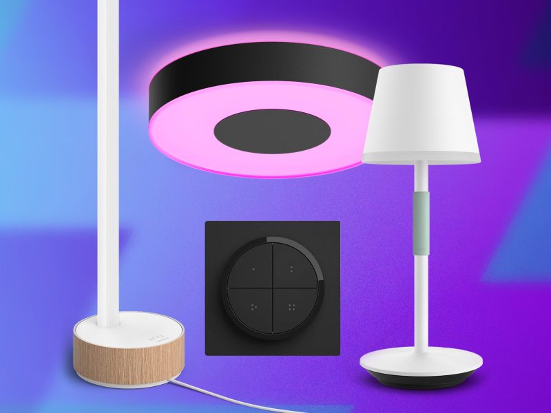 Neue Philips Hue Produkte auf einem bunten Hintergrund