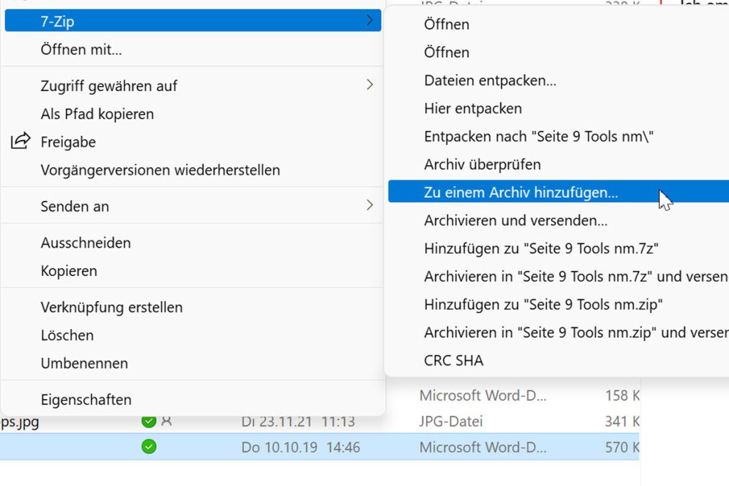 7-Zip Archiv erstellen