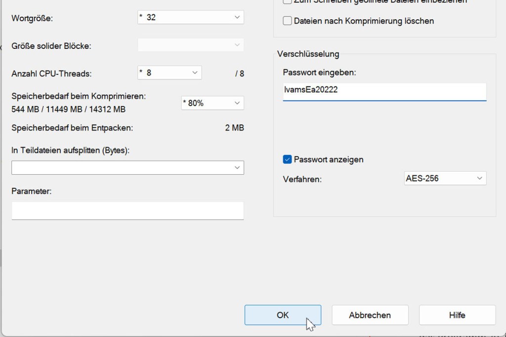 7-Zip Passwort vergeben