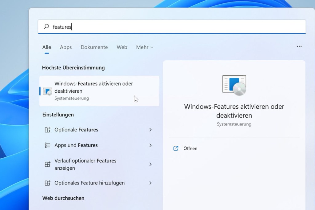 Windows Features aufrufen