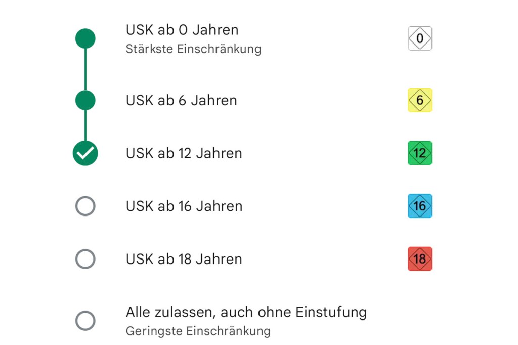 Jugendschutz Android Auswahl