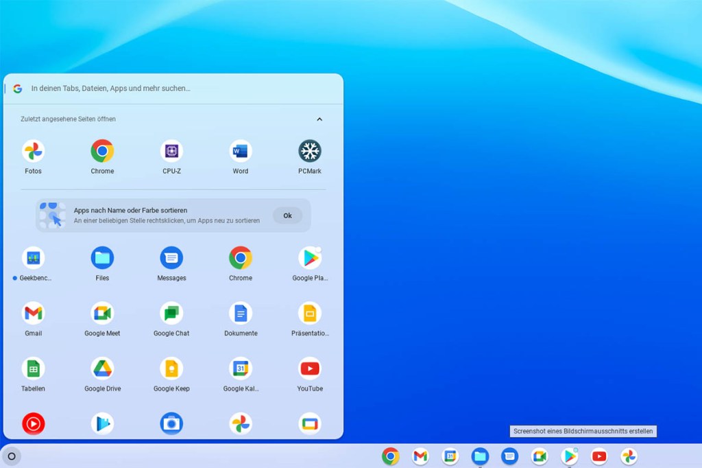 ChromeOS Übersicht mit vielen Google Apps