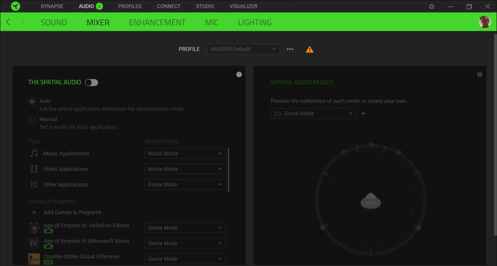 Die Software des Razer Headsets 