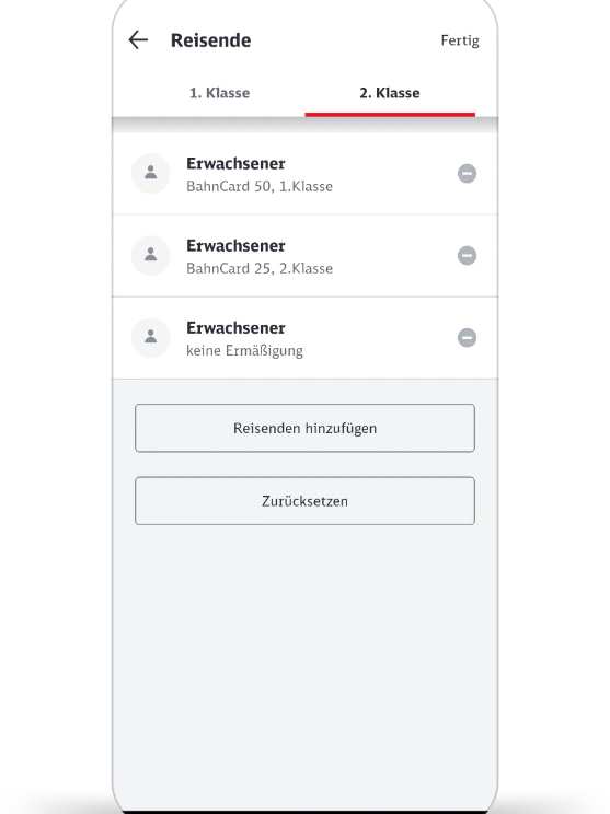 Übersicht der Reisenden im Next DB Navigator