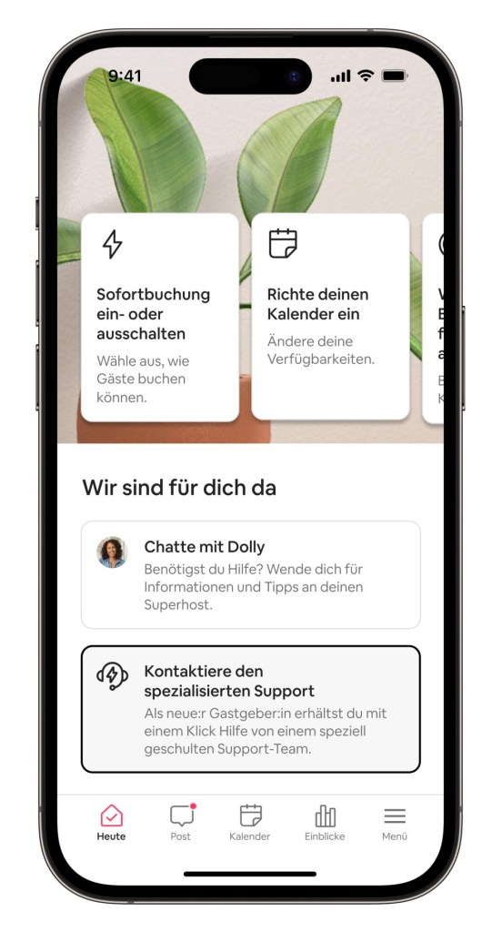 Ansicht der neuen Starthilfe-Funktion auf Airbnb