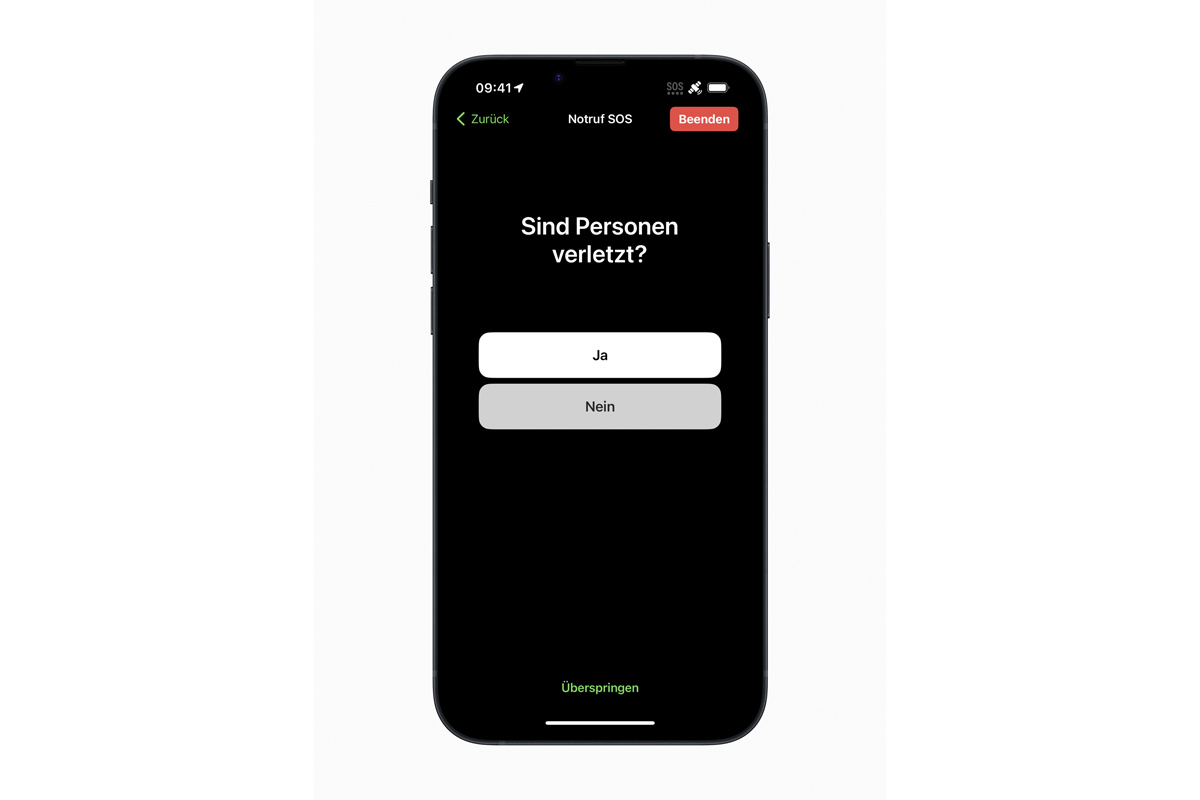 Screenshot der Satelliten-Notruf-Funktion von Apple.