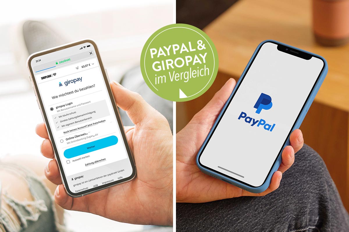 Zwei Smartphones mit geöffneter Giropay und Paypal App