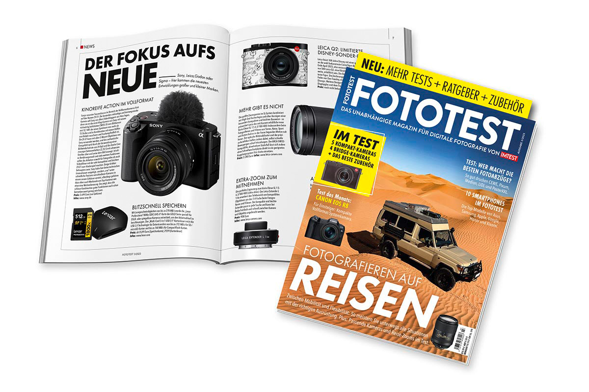 Die neue Fototest 3/23 vor weißem Hintergrund.