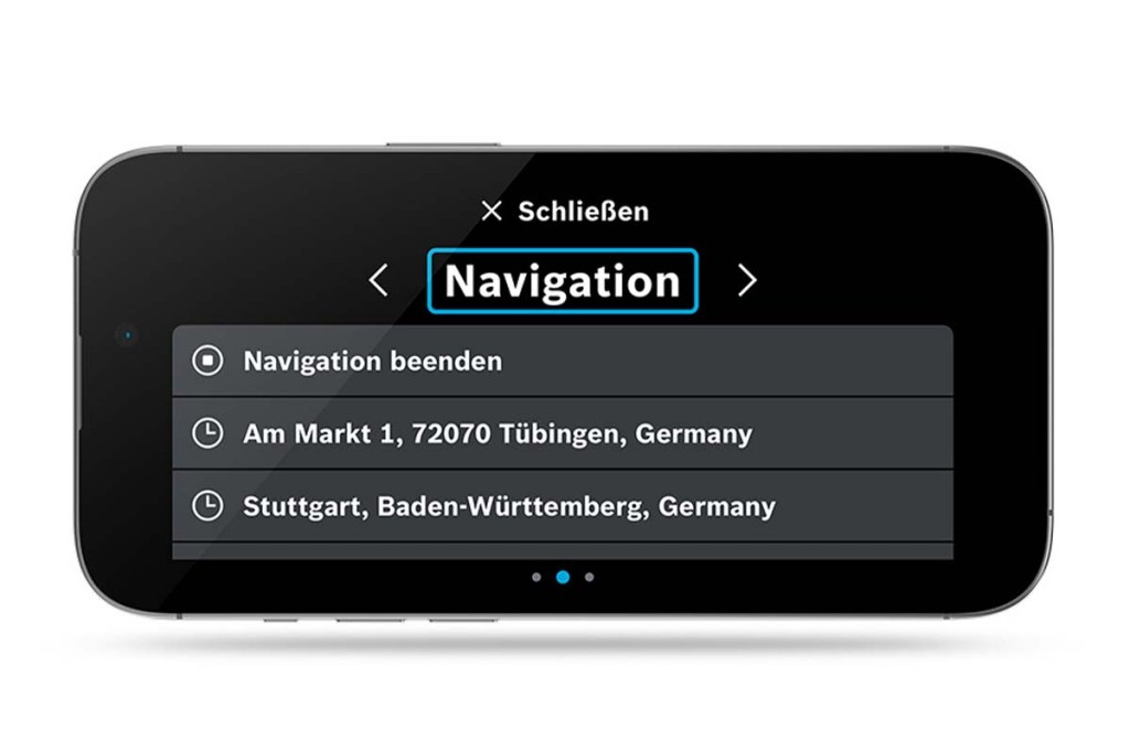 Smartphonedisplay, zeigt Navigationsmenü von Bosch an