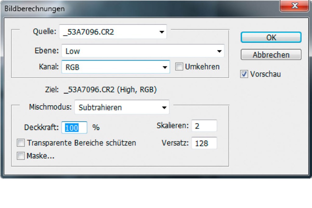 Screenshot der Bildberechnung