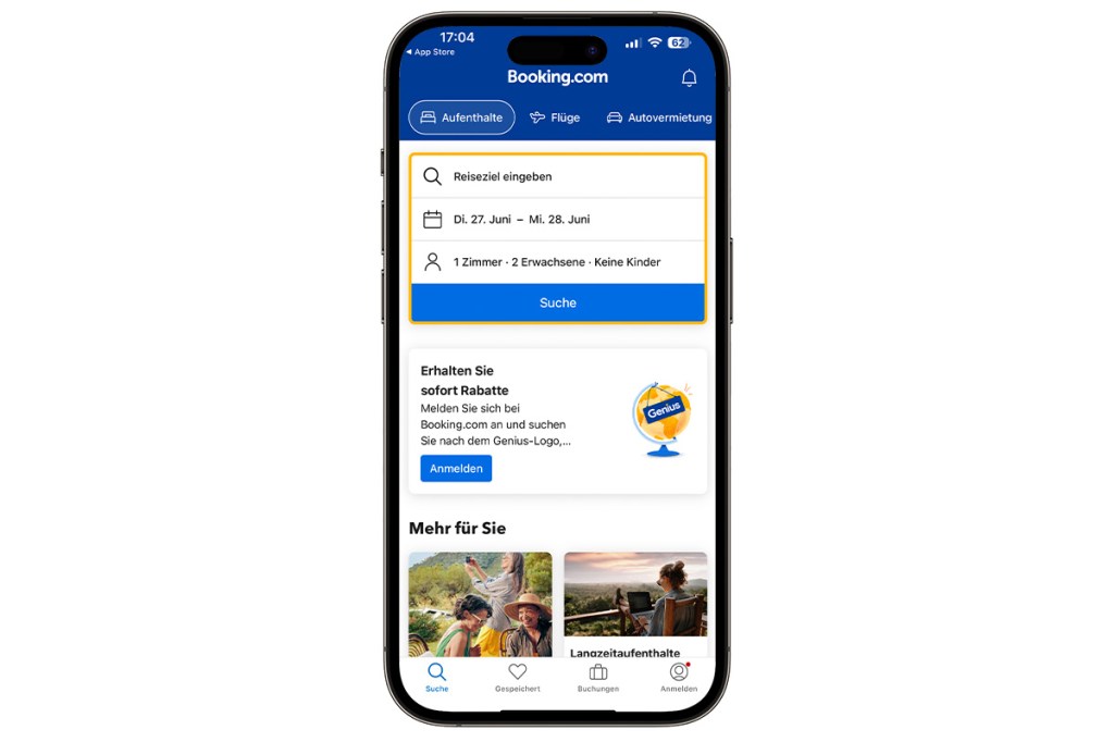 Ein Screenshot der Booking.com-App auf dem iPhone.