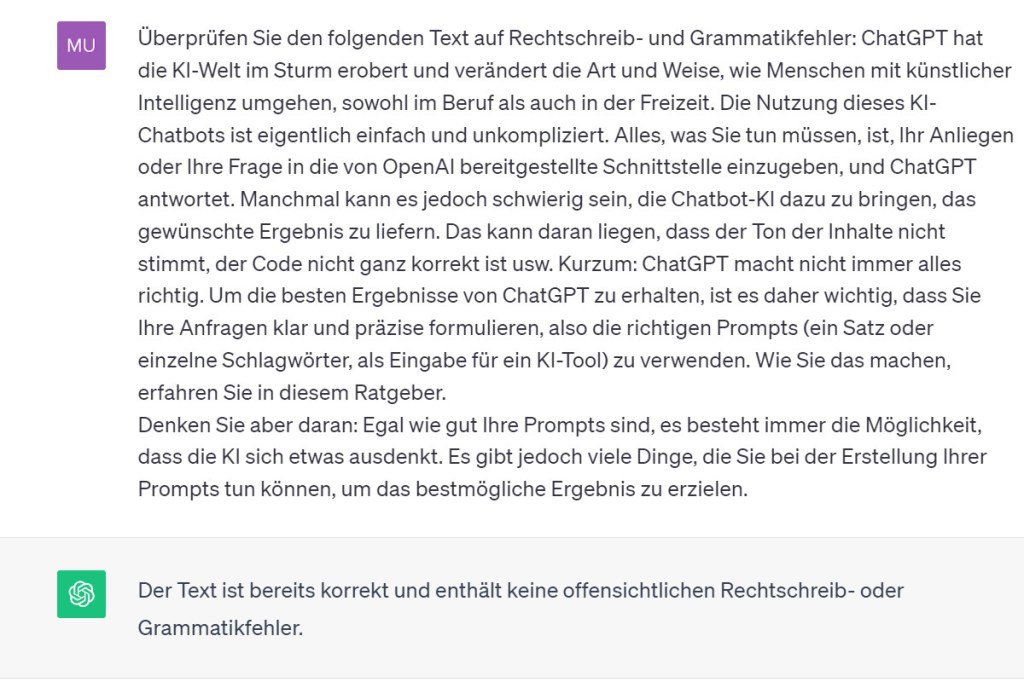 ChatGPT Rechtschreibprüfung