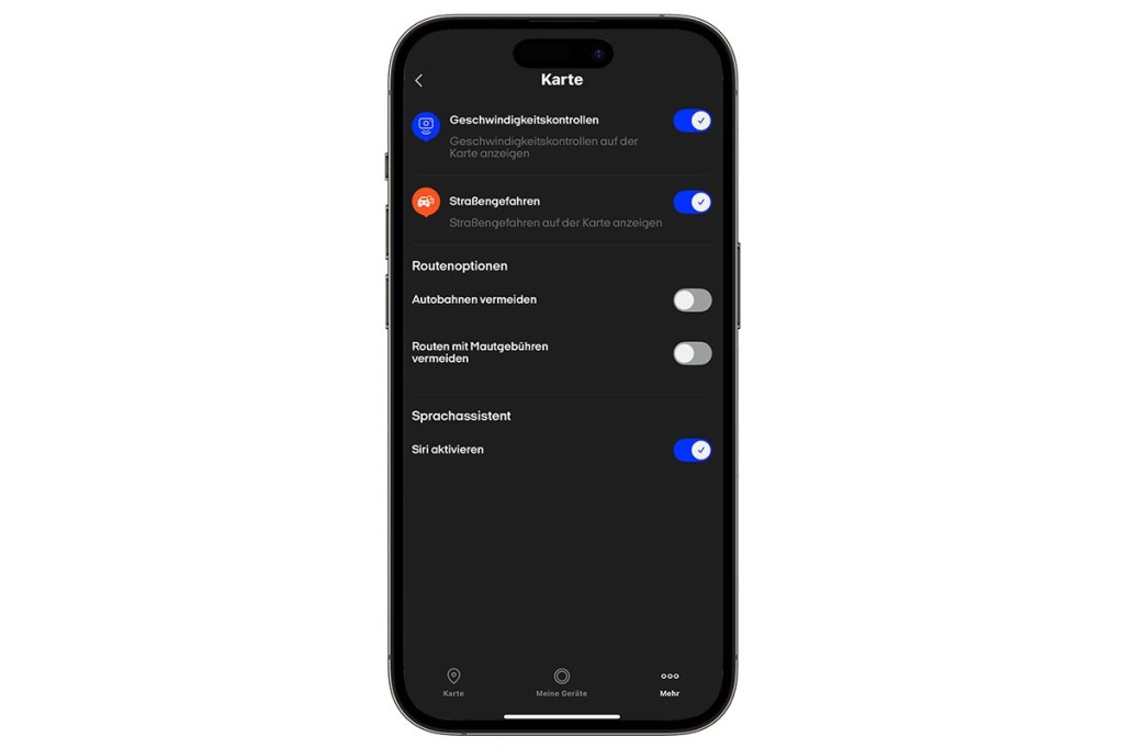 Einstellungen für die Navigation lassen sich in der Ooono App vornehmen.