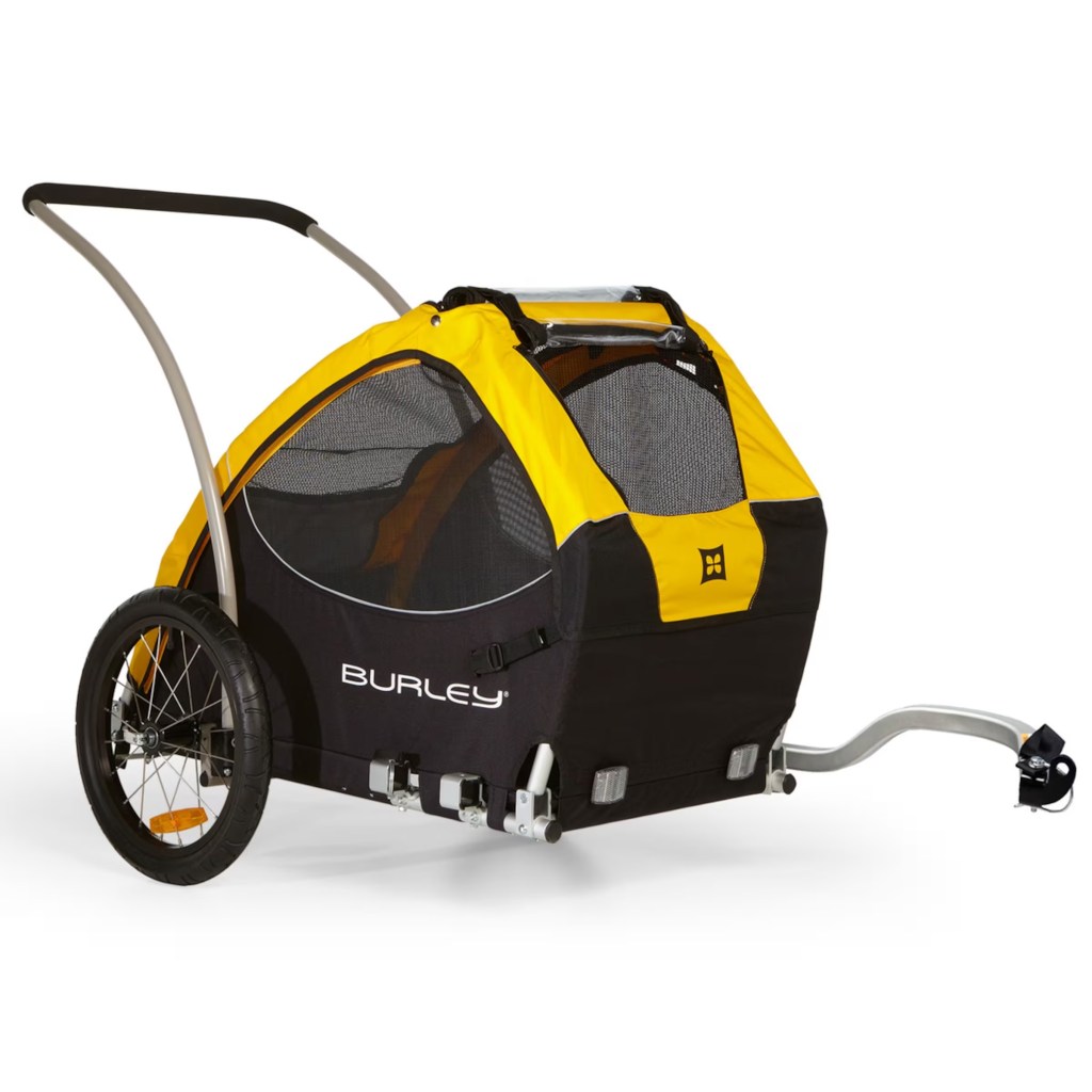 Productshot gelb-schwarzer Hundeanhänger fürs Fahrrad
