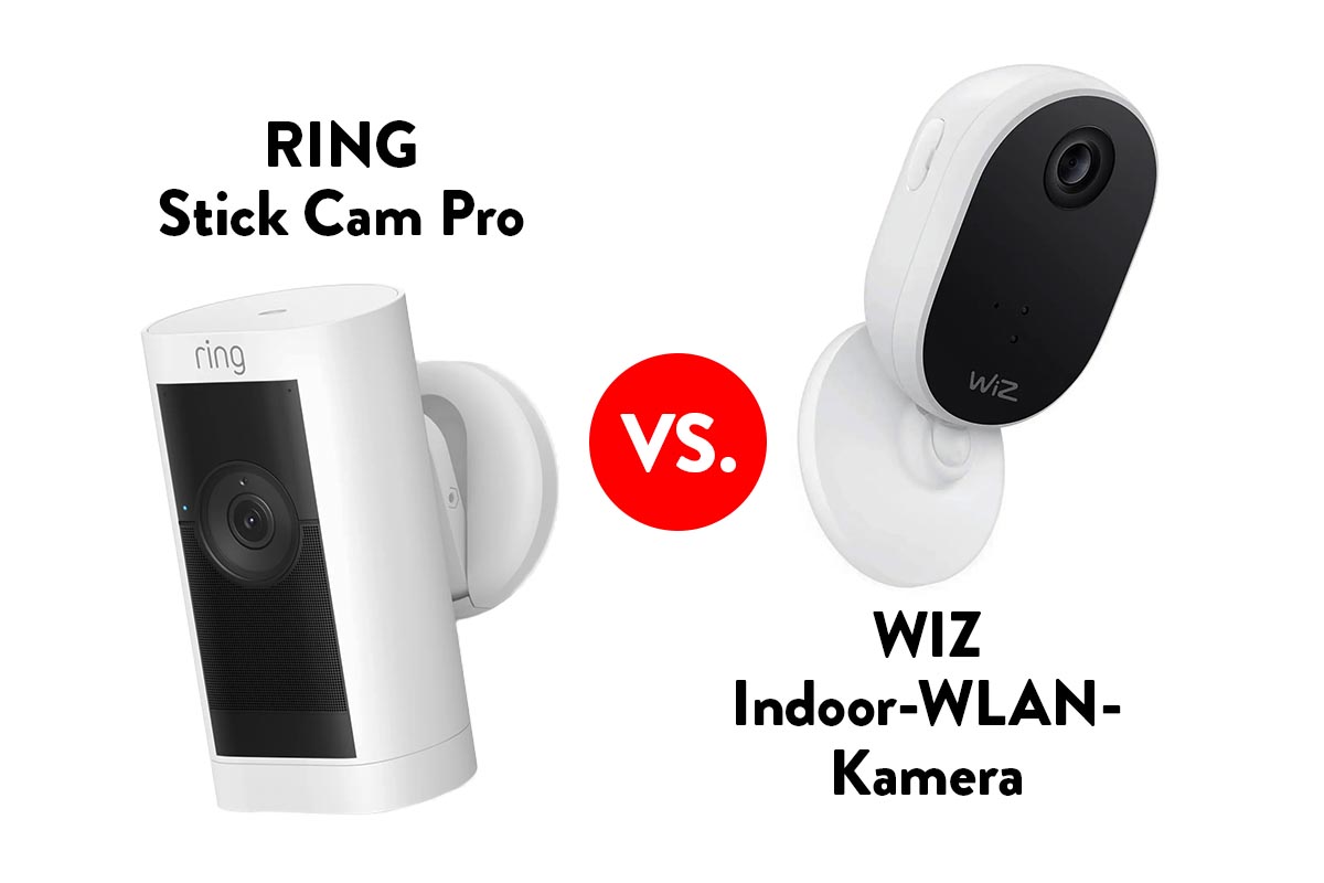 Indoor-Cam von Ring und Wiz auf weißem Grund.