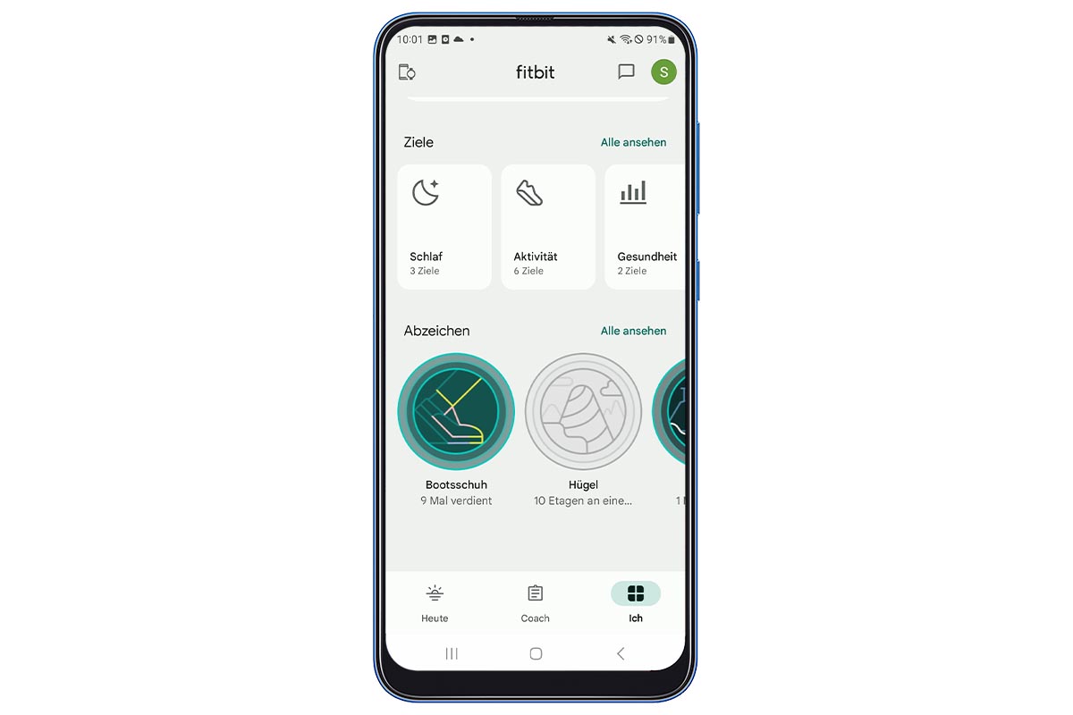 Das Foto zeigt die Fitbit-App.