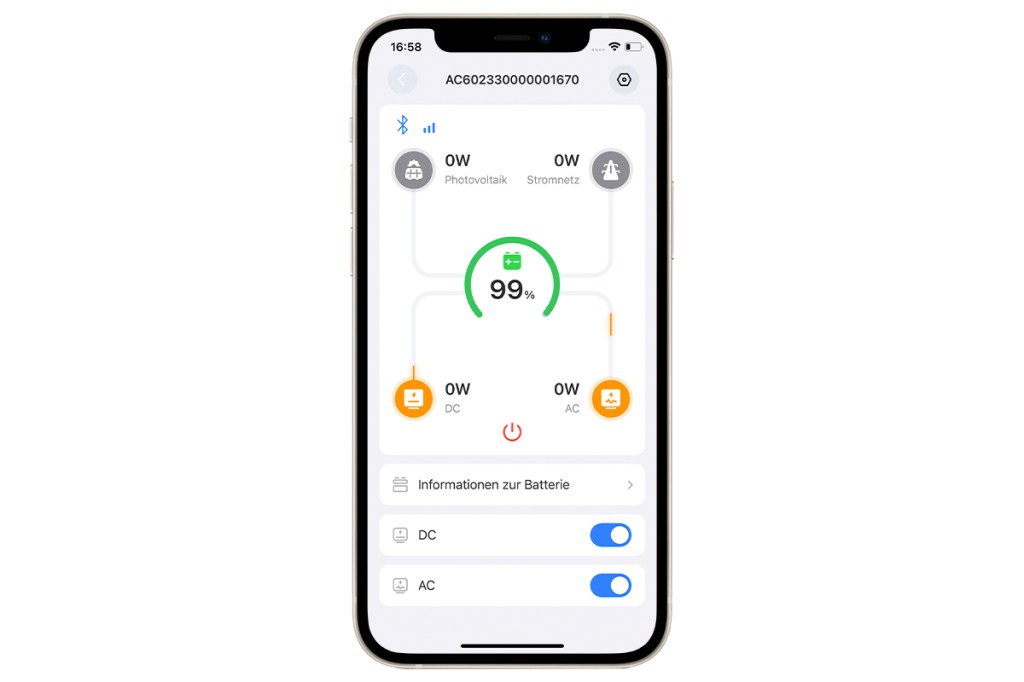 Ein Screenshot der Bluetti-App auf einem iPhone.