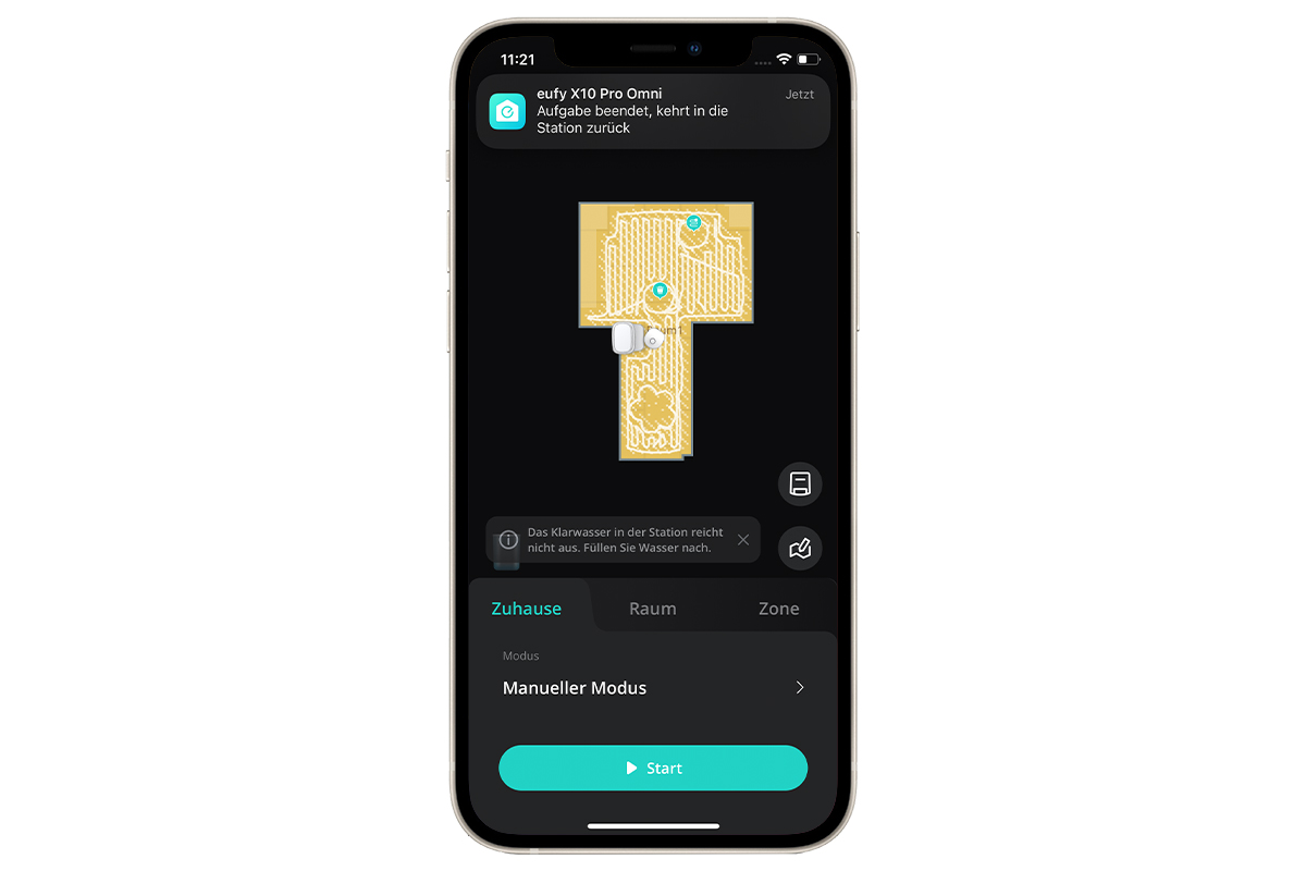 Ein Screenshot der Eufy-App mit verbundenem X10 Pro Omni.