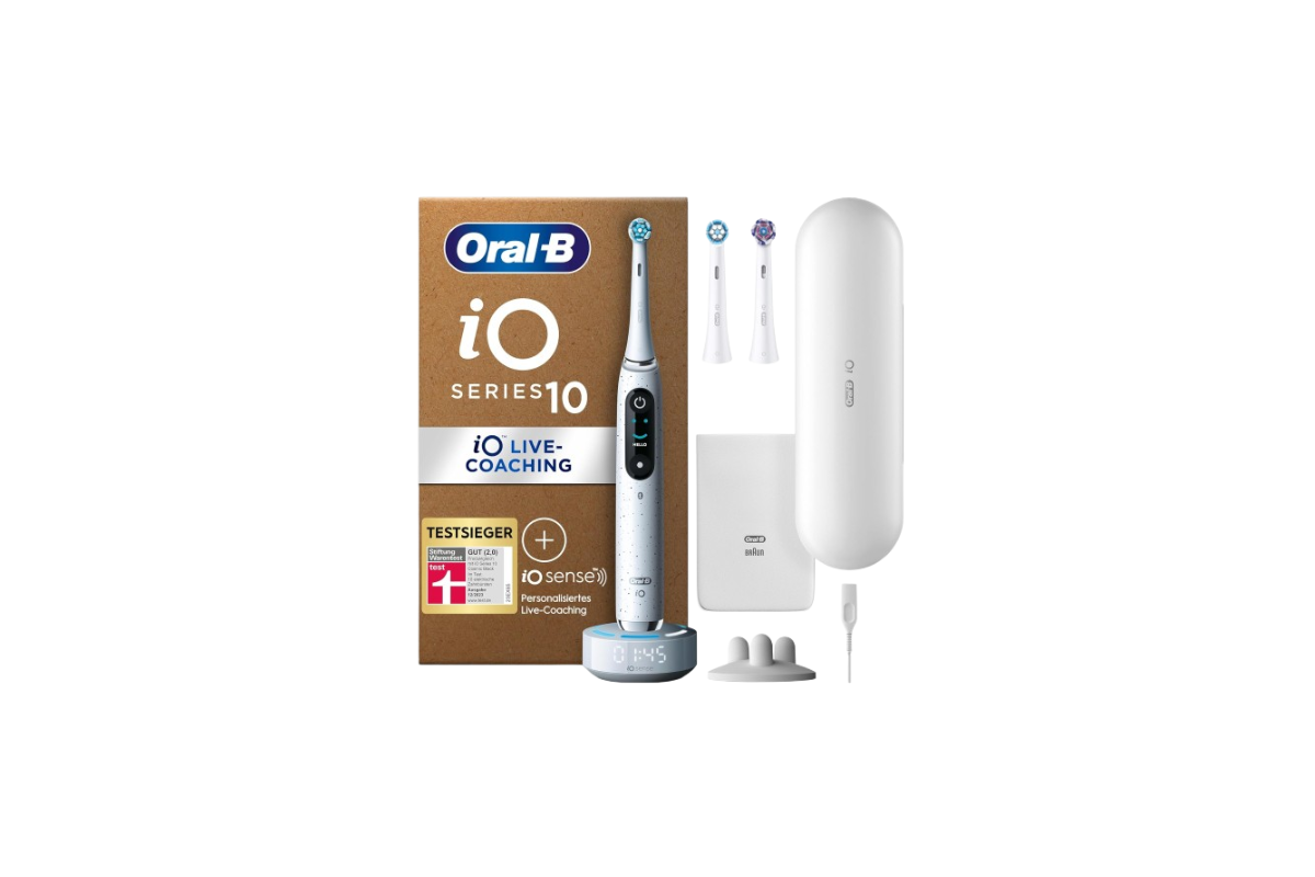 Elektrische Zahnbürste Oral-B Series 10 auf weißem Hintergrund.