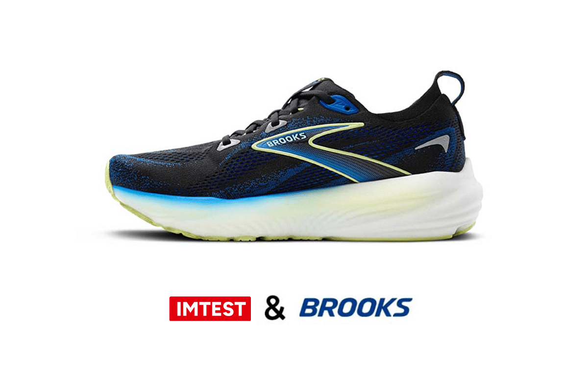 Ein Brooks-Laufschuh vor weißem Hintergrund.