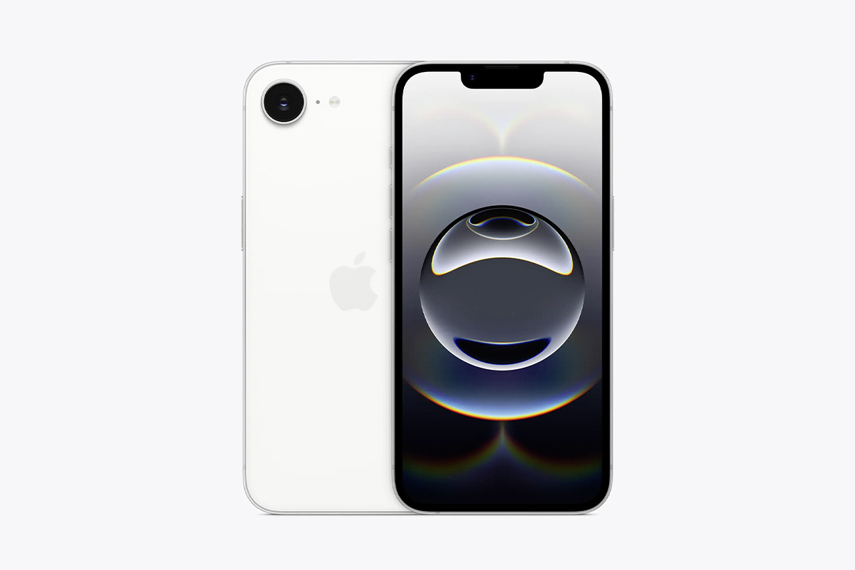 Produktbild des Apple iPhone 16e auf weißem Grund.