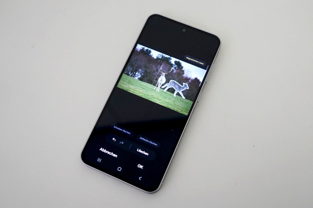 Aufnahme eines Smartphones mit geöffneter App zur Fotobearbeitung.