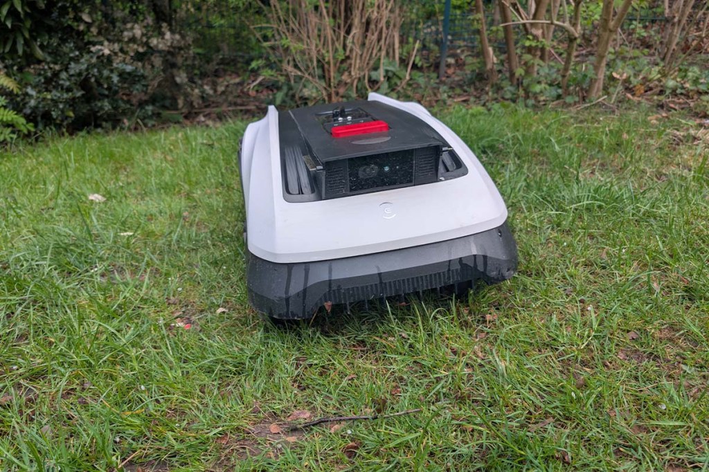 Mähroboter im Einsatz auf dem Rasen