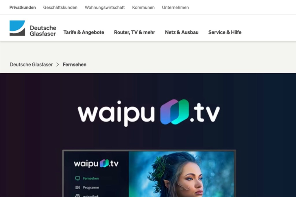 Screenshot vom IPTV-Angebot von Deutsche Glasfaser